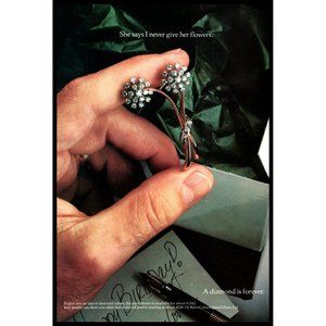 1978 DeBeers She Says I Never Give Her Flowers Vintage Print Ad Birthday Gift
